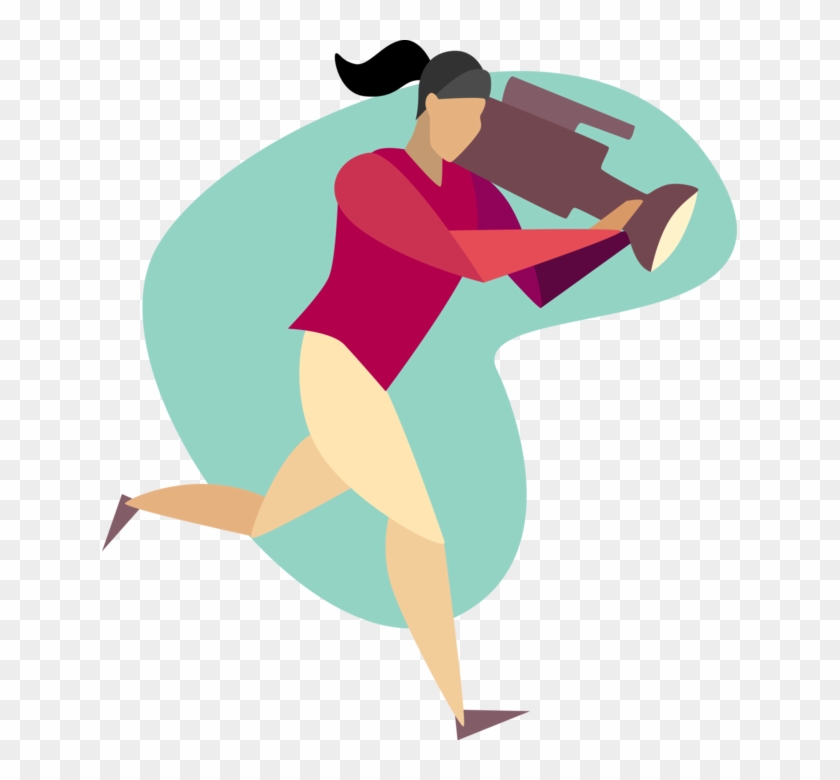 Vector Illustration Of Camerawoman Running With News - Illustration #899945