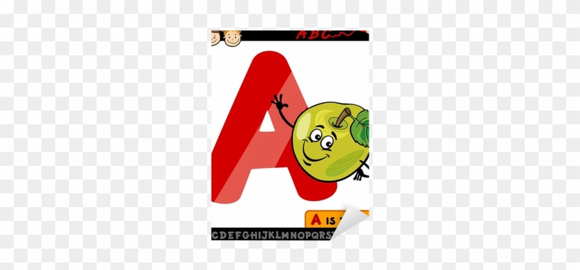 Letter A With Apple Cartoon Illustration Sticker • - Alphabet Letters Cartoon #899958