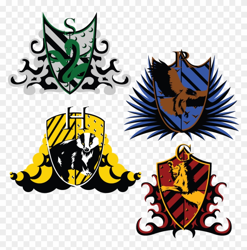 The Hogwarts Crests Drawing - Harry Potter Houses Vector #899992