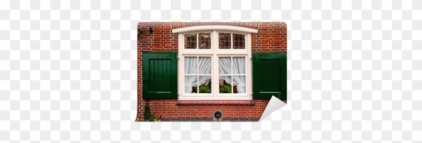 Old Retro Window With Shutters On Red Brick House Wall - Window #900504