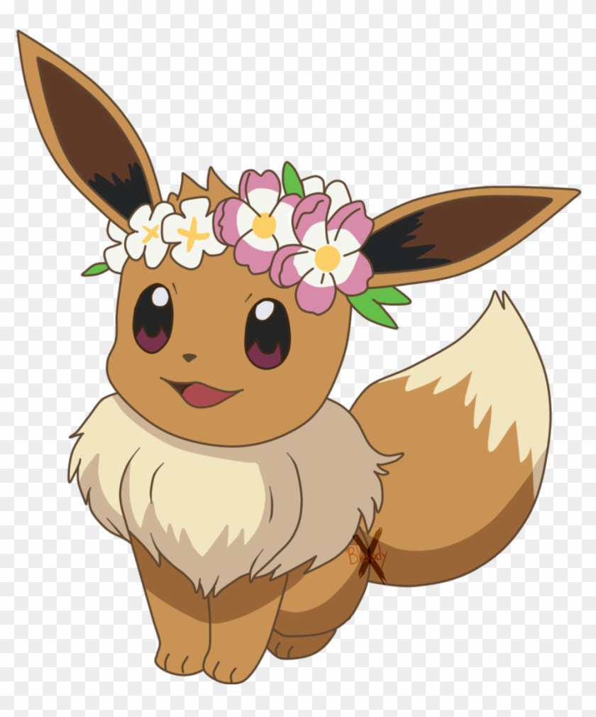 Eevee Flowercrown By Paintingbunnx Eevee Flowercrown - Pokemon Eevee Flower Crown #900860