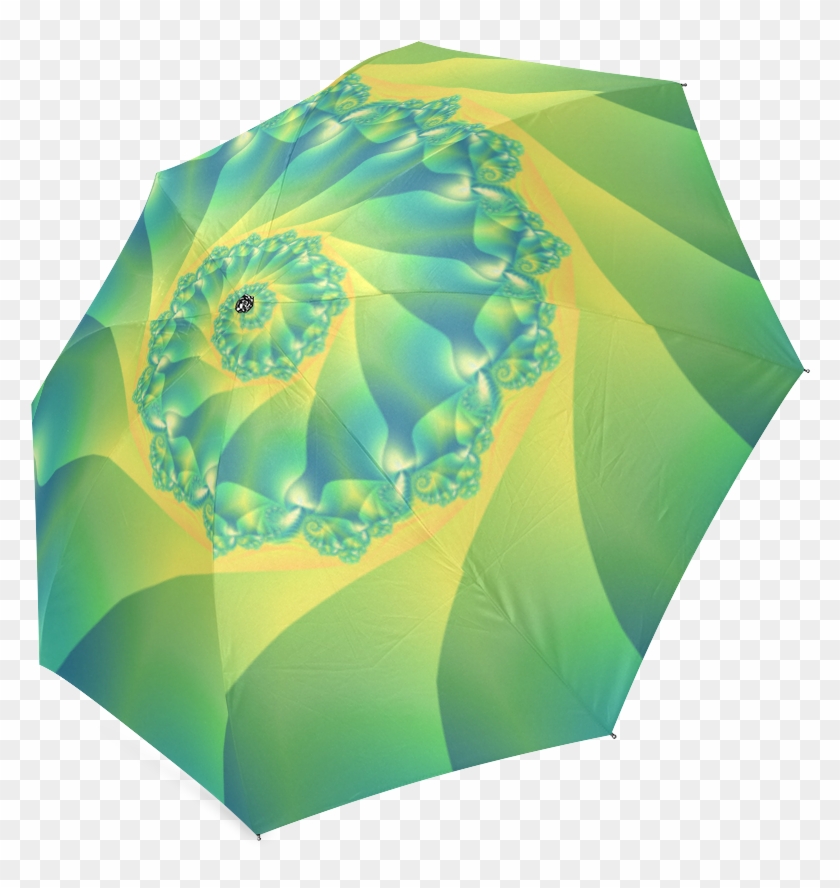 Yellow And Lime Green Spiral Fractal Foldable Umbrella - Umbrella #901560