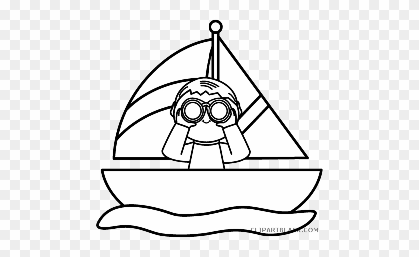 Boy In A Sailboat Transportation Free Black White Clipart - Boat Black And White Clip Art #902341