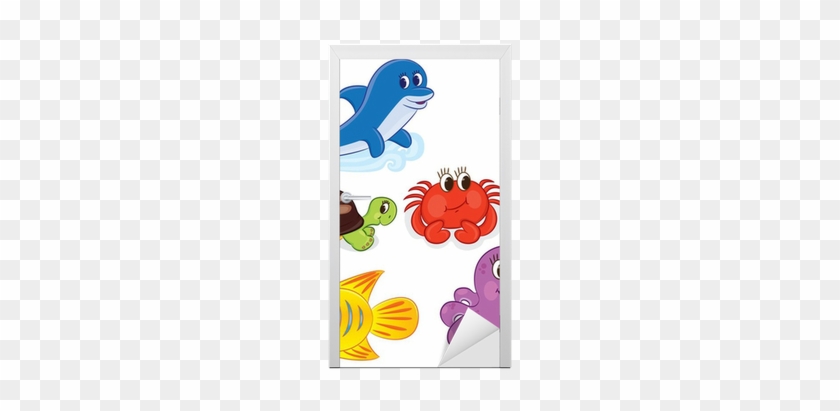 Vinilo Para Puerta Conjunto De Animales De Mar De Dibujos - Cartoon Unterwassertiere #902670