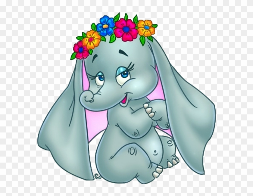 Cute Elephant Image With Flowers On Head - Cartoon Pictures Of Baby Elephants #903997