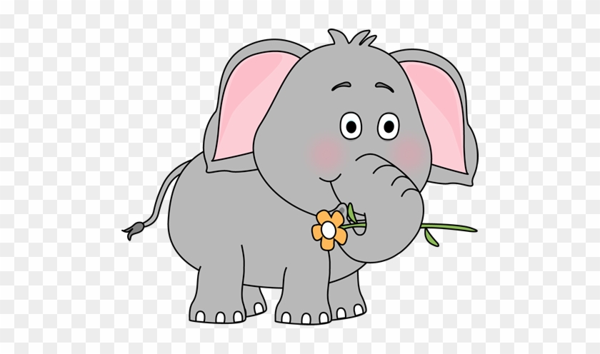 Elephant With A Flower - Cute Elephant Clipart Transparent #904017