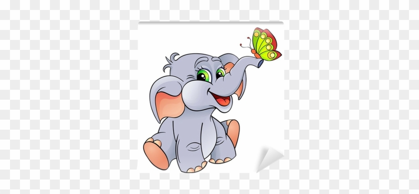 Funny Cartoon Baby Elephant With Butterfly Wall Mural - Cartoon Image Of A Baby Elephant #904042