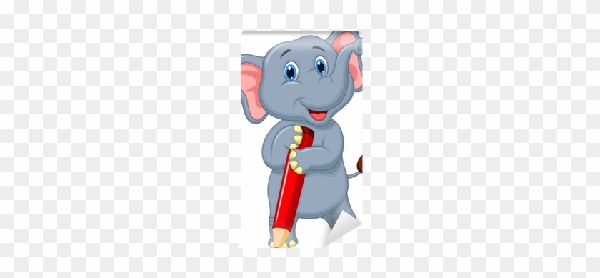 Cute Elephant Cartoon Holding Red Pencil Wall Mural - Kresleny Slon #904061