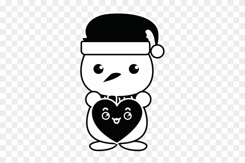 Snowman With Christmas Hat And Heart Kawaii Character - Muñeco De Nieve Kawaii #904765