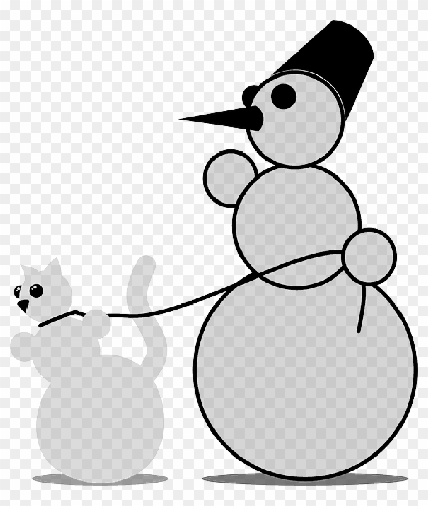 Snowman, Cat, Leash, Christmas, Xmas, Humor, Snow - Clip Art #904780