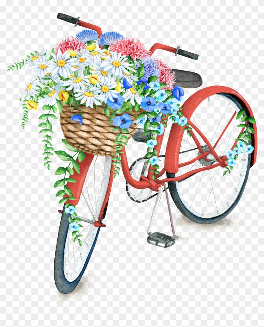 Bicycle Race, Vintage Bicycles, Bike Art, Fashion Illustrations, - Bicycle With Flowers In Basket Paintings #905222