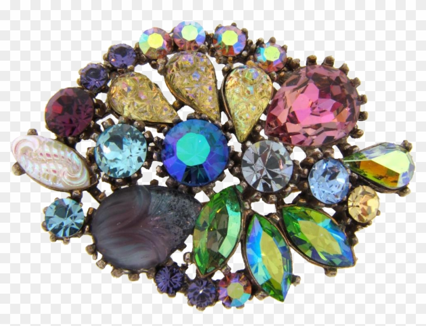 Signed Art@ 1960's Multicolored Rhinestone Brooch With - Opal #906310