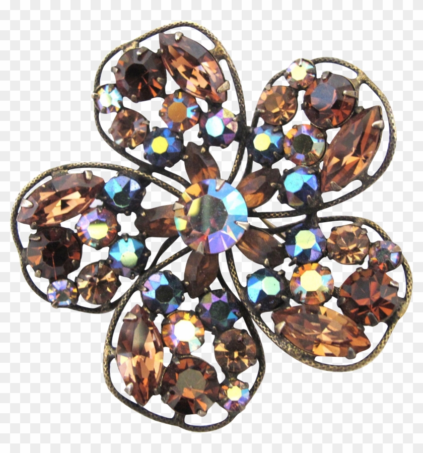 Regency Amber Rhinestone Flower Pin - Crystal #906317