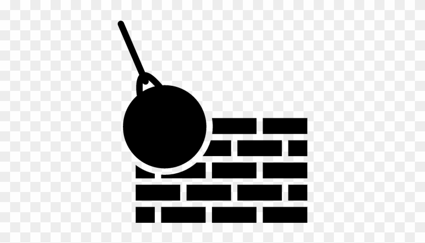 Bricks Wall And Demolition Ball Vector - Demolition Icon #906471