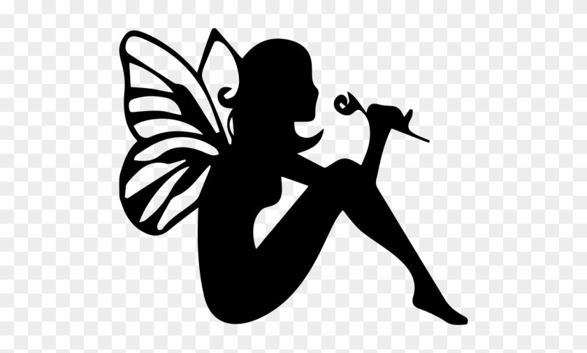 Fairy Smelling Flower Silhouette Public Domain Vectors - Fairies Clipart Black And White #21076