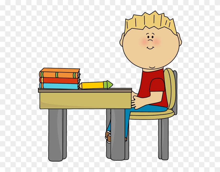 Little Boy At School Desk Student Working Clip Art Free