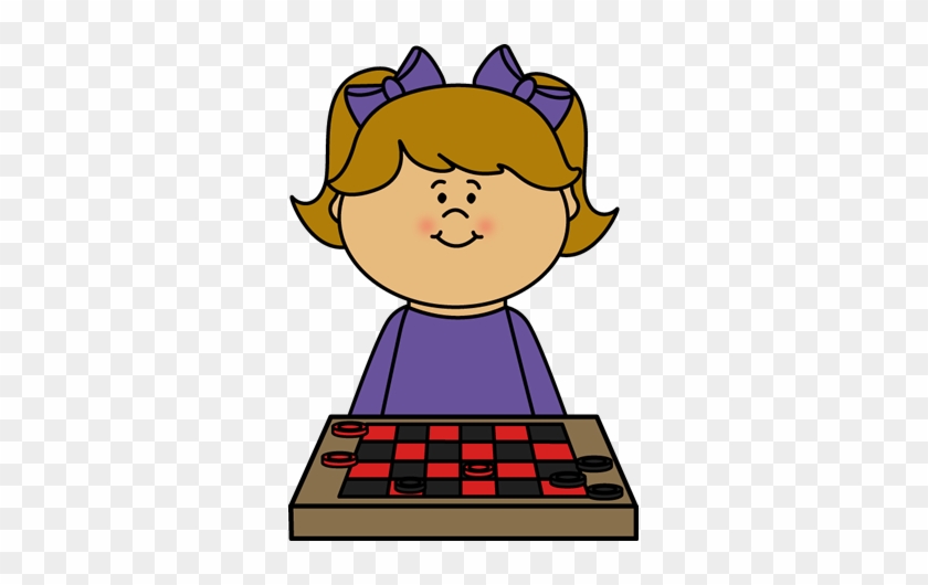 Girl Playing Checkers Clip Art - Girl Playing Games Clipart #21977