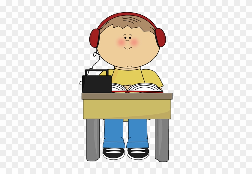 Boy Reading And Listening To Book - Child In Chair Clip Art #23040