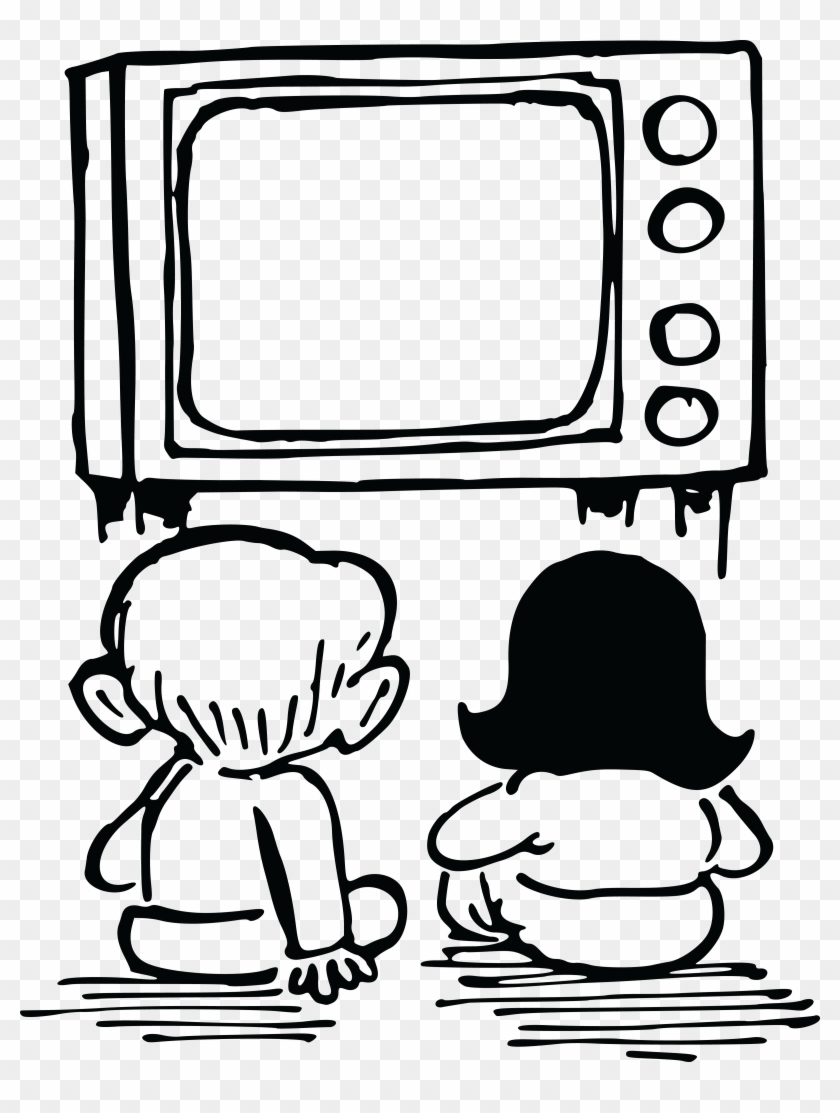 Free Clipart Of Kids Watching Tv - Watch Tv Clipart Black And White #23540