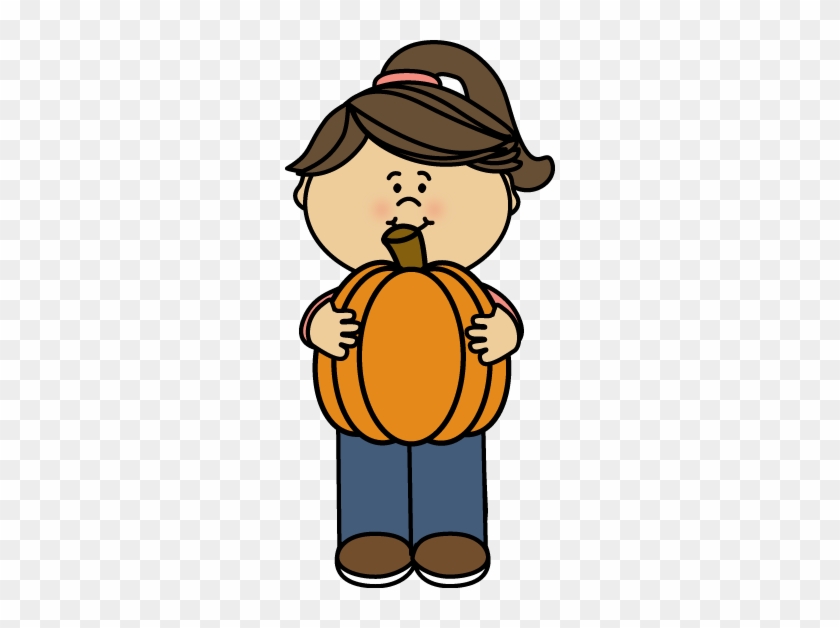 Girl Holding A Pumpkin - Girl Pumpkin Clipart #23793