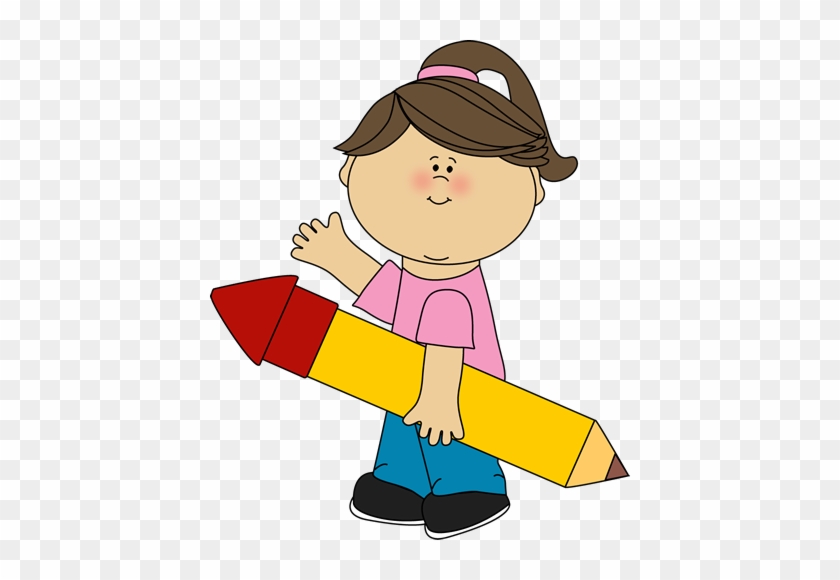 Girl With Pencil Waving - Girl Pencil Clipart #24297