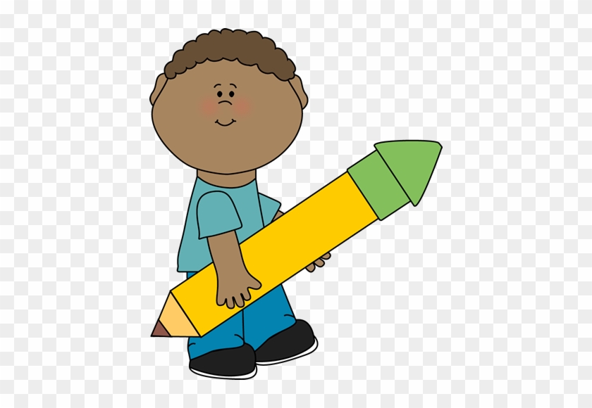 Boy Carrying Big Yellow Pencil - Boy Pencil Clipart - Full Size PNG ...