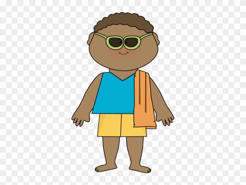 Boy Wearing Sunglasses And Beach Towel Clip Art - He Is Wearing Shorts #24384