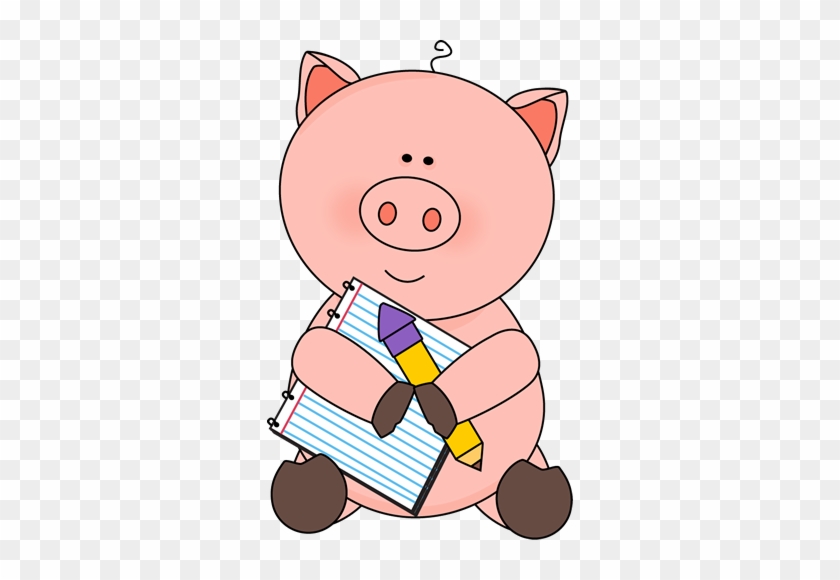 Pig With Notepad And Pencil - Animal With Pencil Clipart #24582