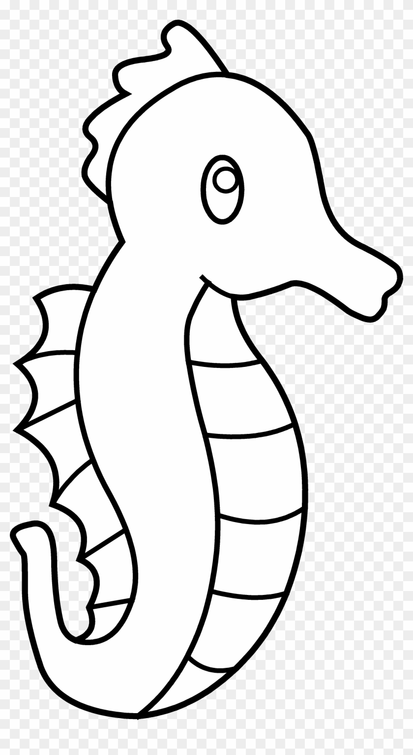 Cute Seahorse Line Art - Clip Art #25094