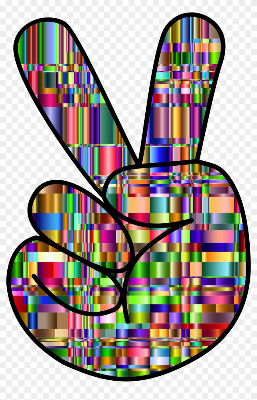 Clipart Checkered Chromaticic Hand Peace Sign - Colorful Hand Peace Signs #25504