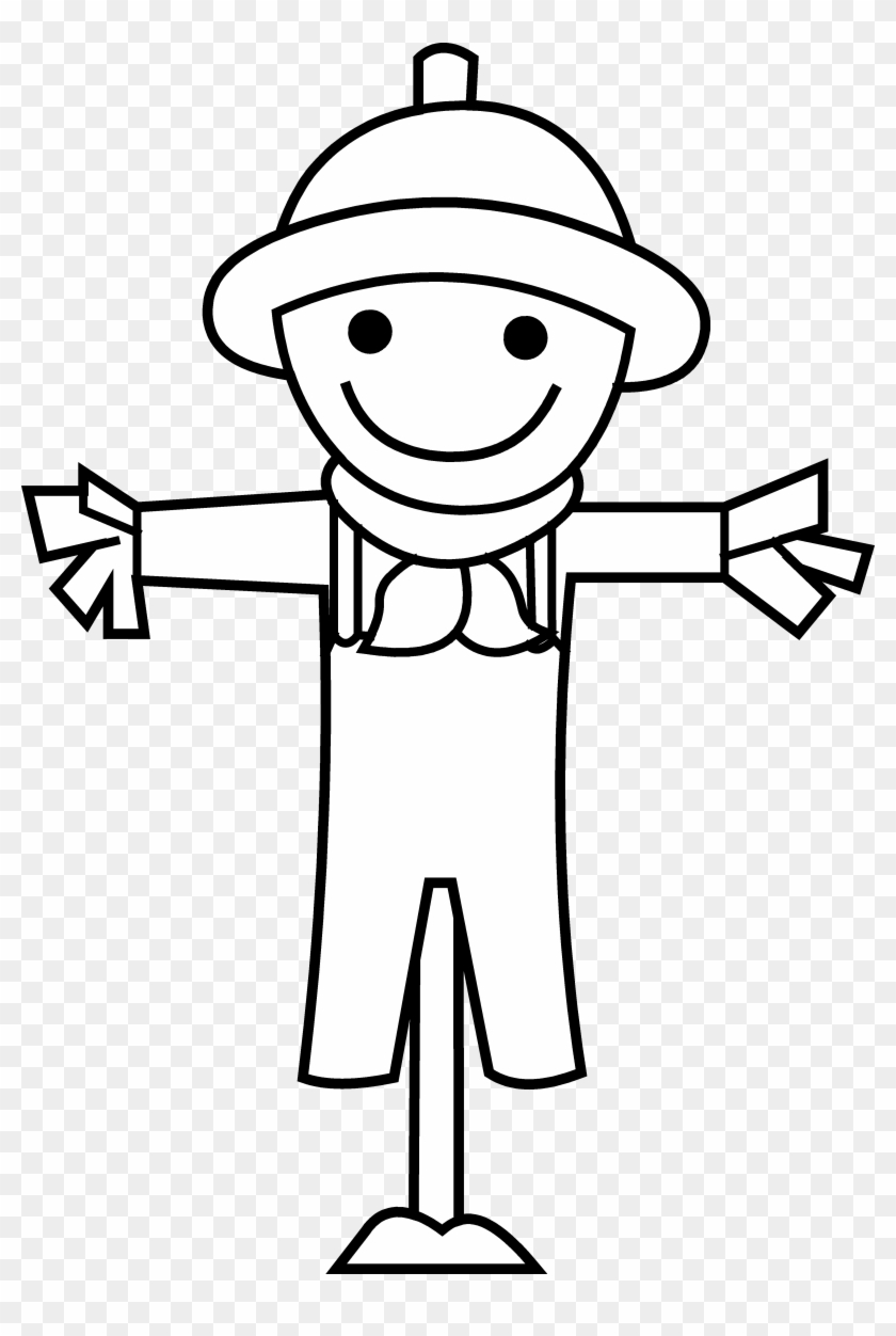 Cute Little Scarecrow Line Art - Scarecrow Black And White Clipart #25847