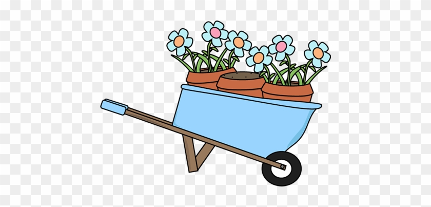 Wheelbarrow And Flower Pots - Cute Gardening Clip Art #25833