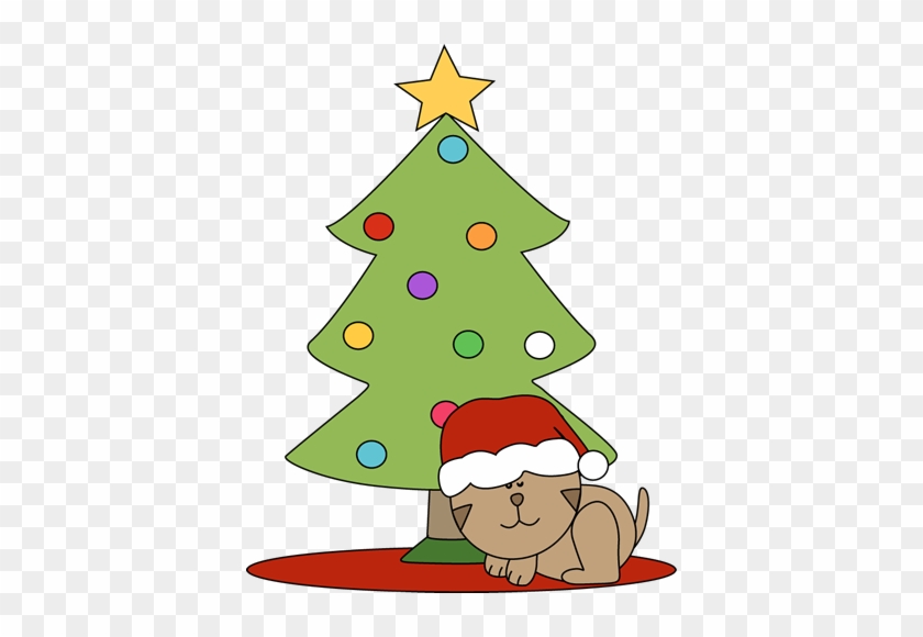 Cat Sleeping Under A Christmas Tree Clip Art - Christmas Cat Clip Art #26281