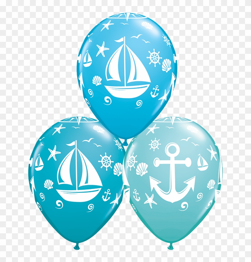 11" Round Special Assorted Nautical Sailboat & Anchor - Qualatex 43430-q Latex Balloons, Special Assortment #26882