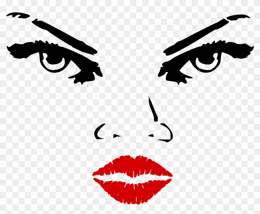 Features Facial Woman Lips Eyes Nose Red - Black & White Png #166233