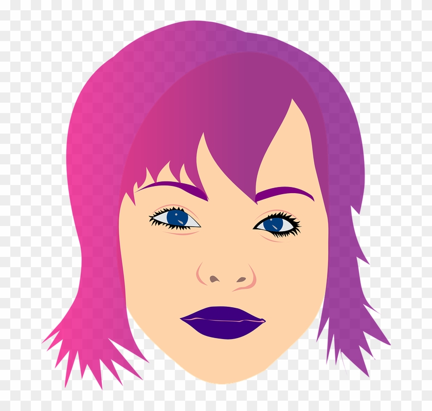 Head Eyes Woman Girl Face Lips Hair Teenager - Clipart Girl With Purple Hair #166426