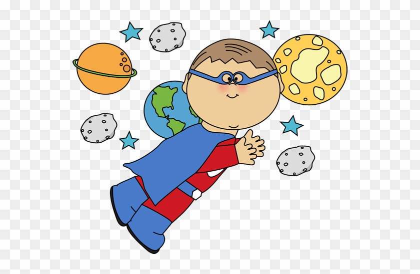 Superhero Boy Flying In Space Clip Art Superhero Boy - Kids Space Clipart #167119