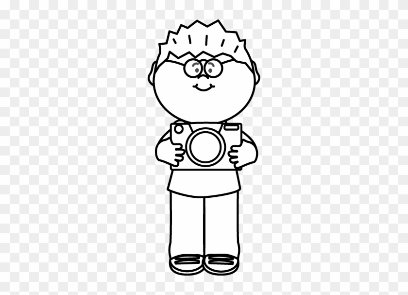 Black And White Boy With Camera Clip Art - Clipart Black And White #167150