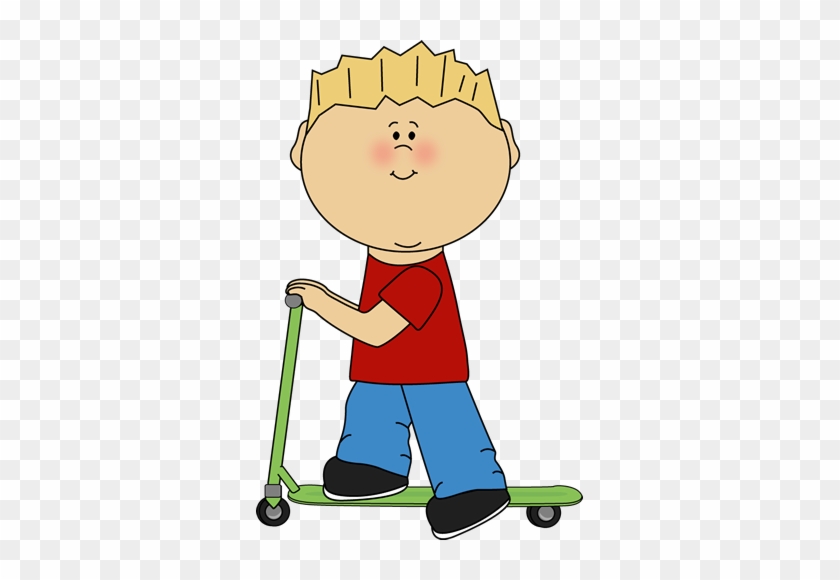 Kids Clip Art - Boy On Scooter Clipart #167152