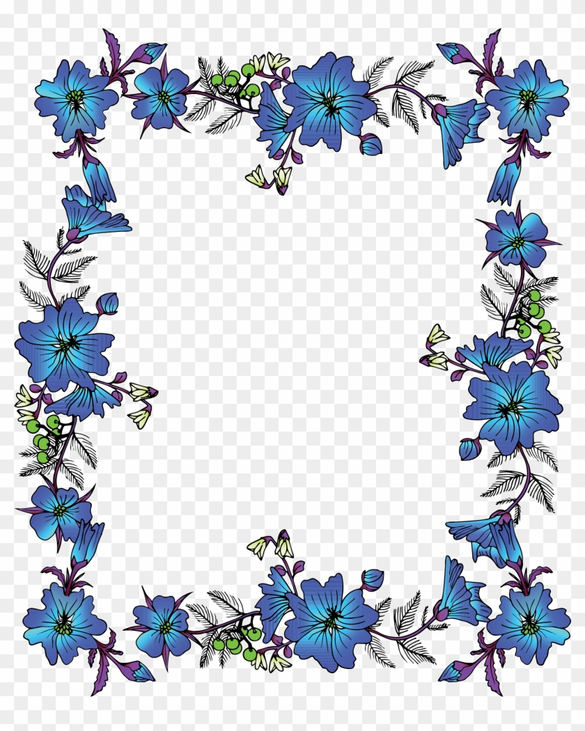 Flower Picture Frame Clip Art - Blue Flower Border Png #168121