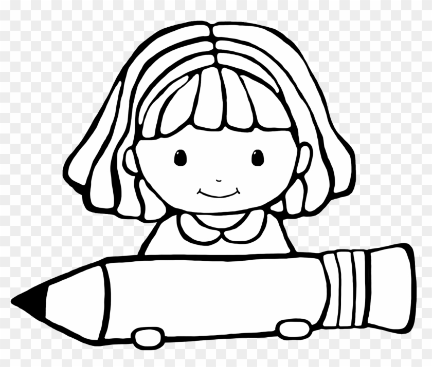 Girl Writing Clipart Black And White - Clipart Student Black And White #168652