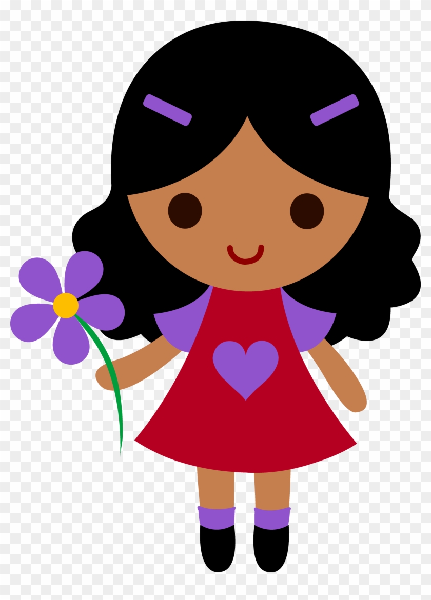 Little Girl With Purple Flower - Little Girl Cartoon #168895