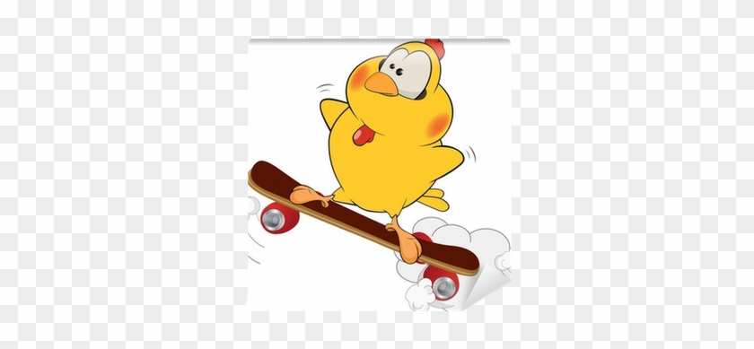 Yellow Chicken And Skate Board Cartoon Wall Mural • - Cartoon #906545