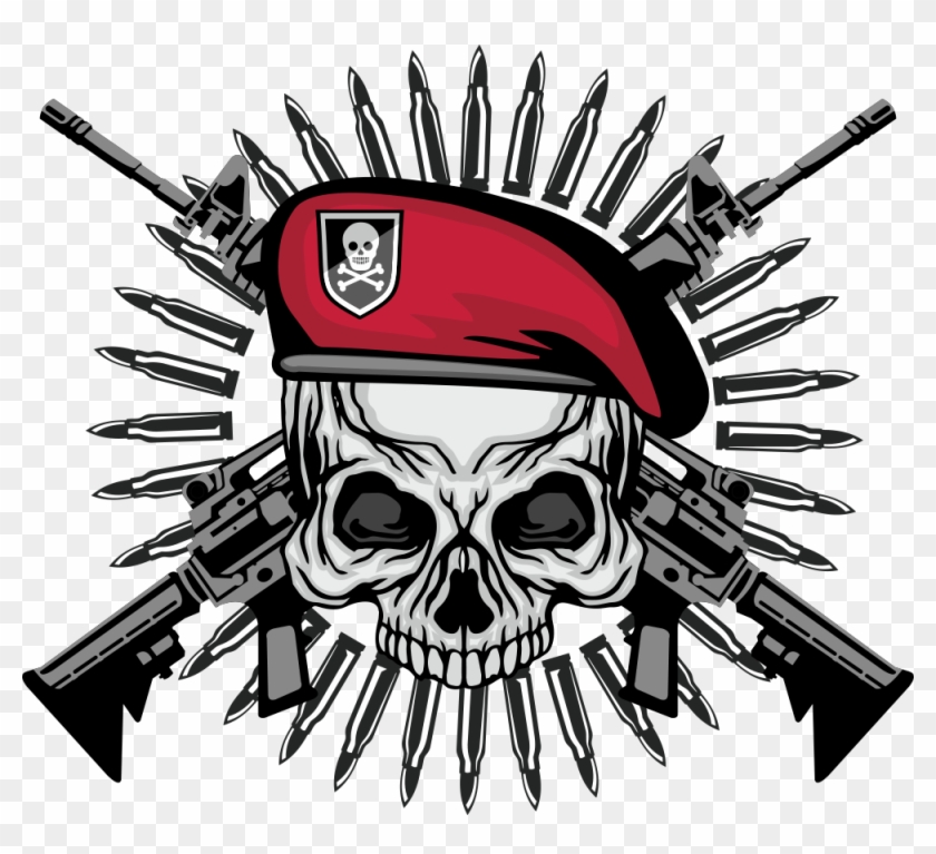 Printed T-shirt Skull Clothing - Skull Weapon Png #906583