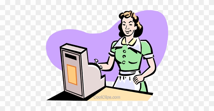 Cashier Royalty Free Vector Clip Art Illustration - Cash Register Person Clipart #908864