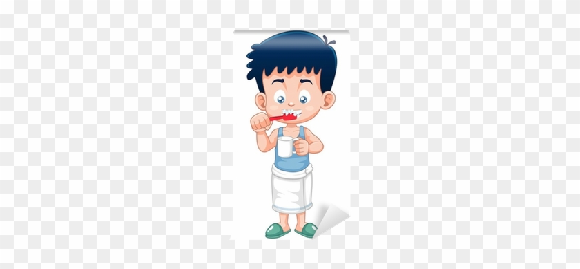 Vector Illustration Of Boy Brushing His Teeth Wall - Clip Art #909008