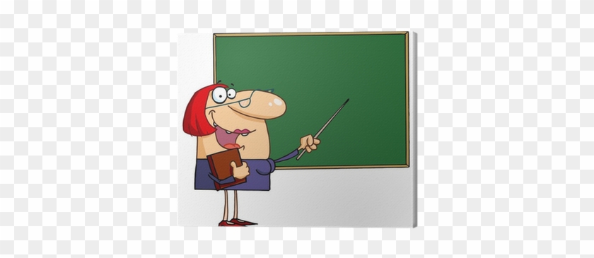 Female Teacher Pointing To A Chalkboard Canvas Print - Cartoon Teacher #910644
