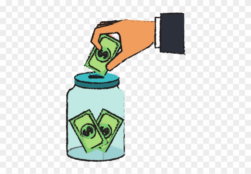 Hand Saver With Glass Jar And Bills Money - Vector Graphics #911656