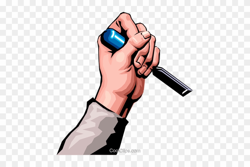 Hand With Chisel Royalty Free Vector Clip Art Illustration - Chisel #911884
