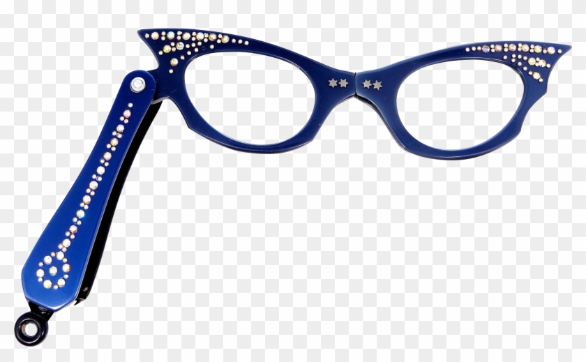 Vintage Blue Rhinestone Folding Cat's Eye Glasses - Vintage Blue Rhinestone Folding Cat's Eye Glasses #913226